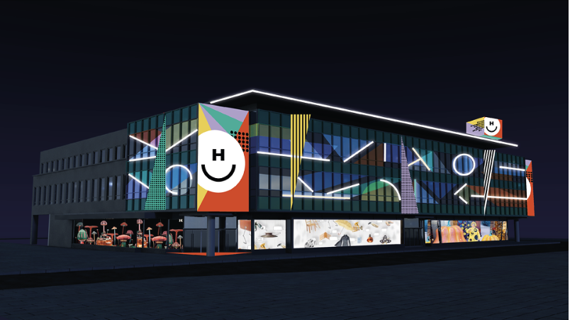 Visualisierung der gestalteten Fassade bei Nacht