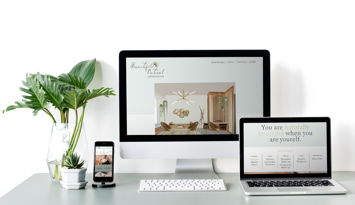 Website des Salons auf Desktop, Laptop und Smartphone